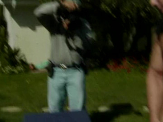 Big boobed blonde MILF rides dick in the backyard